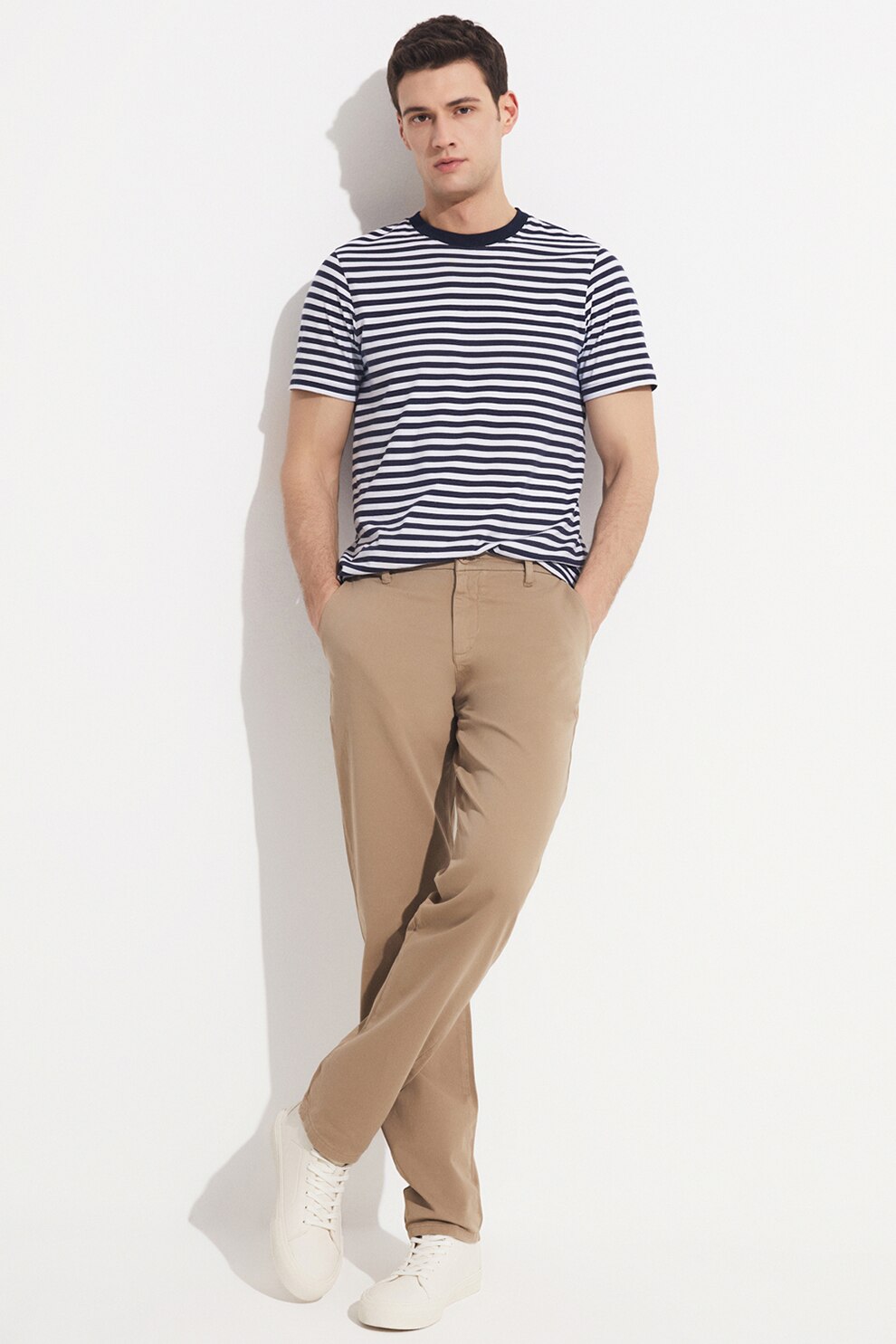 June, Pantaloni chino din amestec de bumbac, Maro nisip, 31 - eMAG.ro