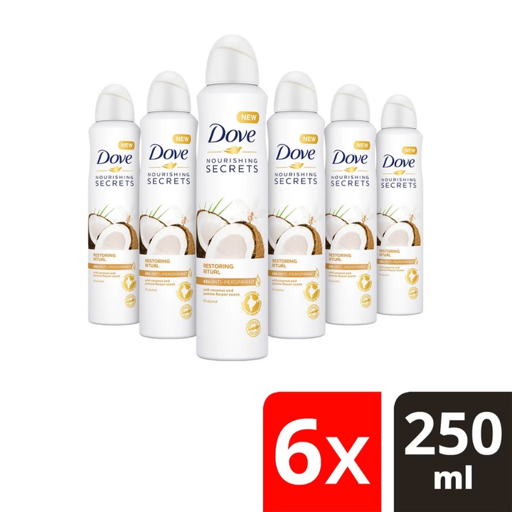 Set 6 x Deodorant Spray Dove Coconut & Jasmine, 250 ml