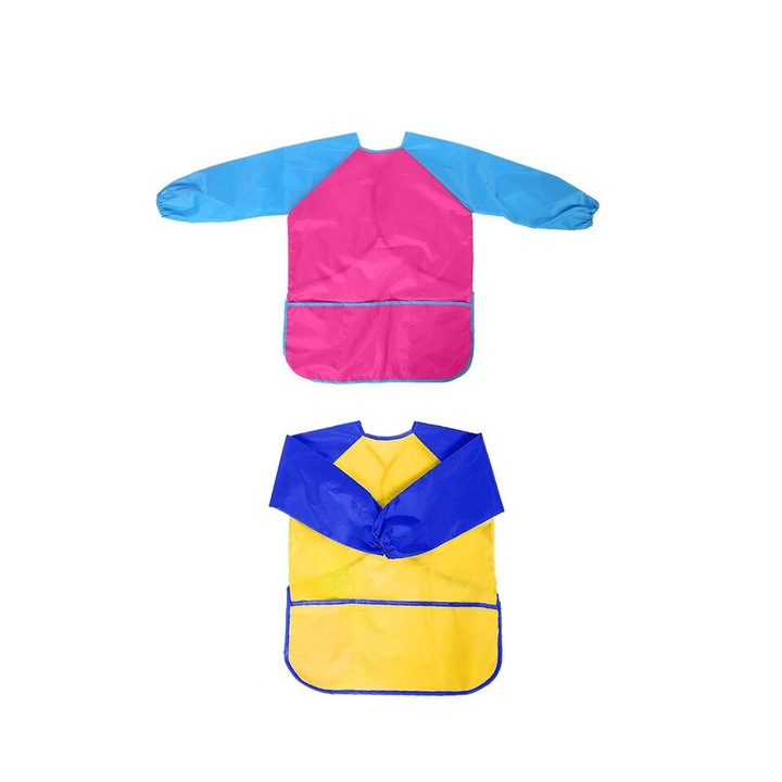 Set 2 sorturi pentru pictura pentru scoala, impermeabile cu maneci lungi, 3 buzunare, 7 ani