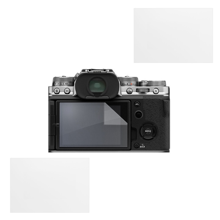 Защитен комплект, съвместим с FujiFilm X-T4, COMMANDO Focus Shield, 2 устойчиви силиконови фолиа за екрана, антирефлексни, против надраскване, регенеративни свойства, защита срещу пръстови отпечатъци, лесно нанасяне, прозрачно сиво