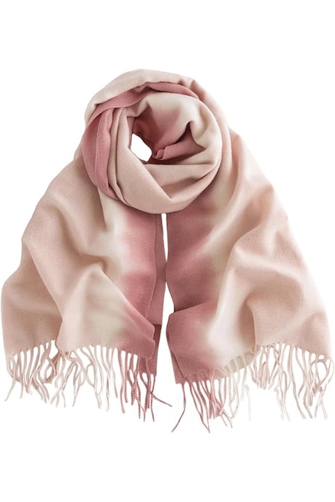 Esarfa dama tip sal, materiale premium, JENUOS®, moale la atingere, capete franjurate, eleganta si delicata, 200 x 65cm, Roz