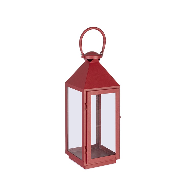 Felinar metal rosu Lucinda 15.5x15x40 cm