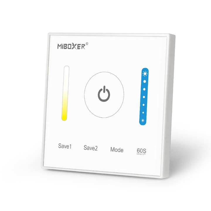Controller Mi-Light P2 MiBoxer LED Panou alb de perete 2 in 1 Benzi LED, IC cu ecran tactil capacitiv de inalta precizie