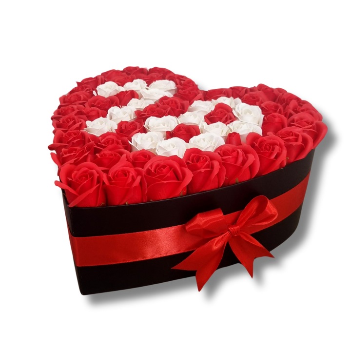 Aranjament cu trandafiri din sapun, majorat, rosu/alb, Marce's Occasion Box