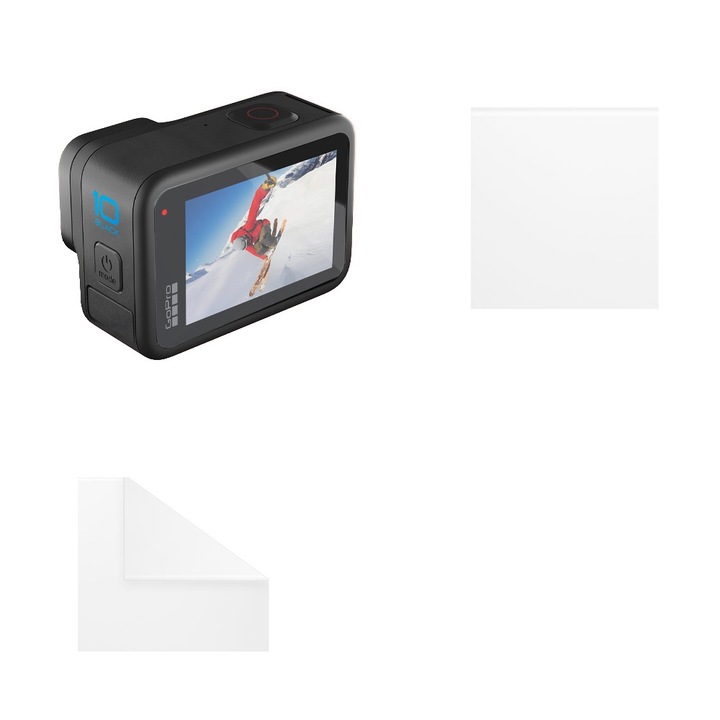 Set protectie compatibil cu GoPro Hero 10, COMANDO Focus Shield, 1 Folie Lentila si 1 Folie Panoul de Control, Anti-Reflexie, Anti-zgarieturi, Proprietati Regenerabile, Protectie Anti-Amprente, Aplicare usoara, Gri Transparent