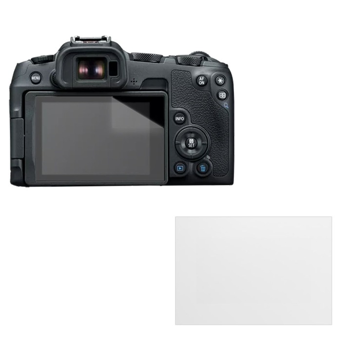 Set protectie compatibil cu Canon EOS R8, COMANDO Focus Shield, 1 Folie de Silicon Rezistenta pentru Ecran, Anti-Reflexie, Anti-zgarieturi, Proprietati Regenerabile, Protectie Anti-Amprente, Aplicare usoara, Gri Transparent