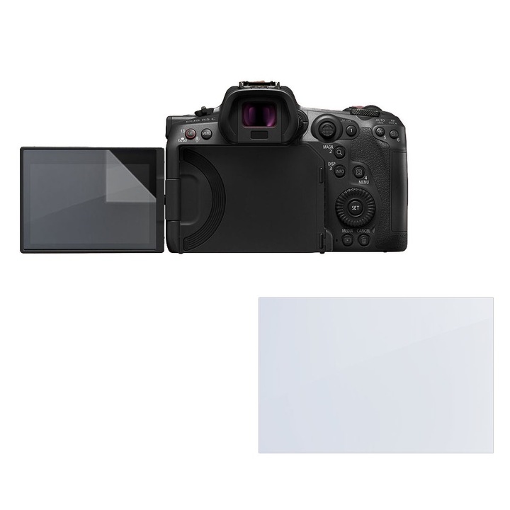 Set protectie compatibil cu Canon EOS R5 C, COMANDO Focus Shield, 1 Folie de Silicon Rezistenta pentru Ecran, Anti-Reflexie, Anti-zgarieturi, Proprietati Regenerabile, Protectie Anti-Amprente, Aplicare usoara, Transparent