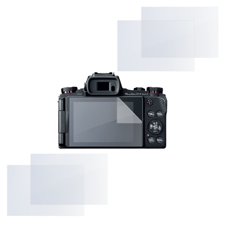 Set protectie compatibil cu Canon Powershot G1 X Mark III, COMANDO Focus Shield, 4 Folii de Silicon Rezistente pentru Ecran, Anti-Reflexie, Anti-zgarieturi, Proprietati Regenerabile, Protectie Anti-Amprente, Aplicare usoara, Transparent
