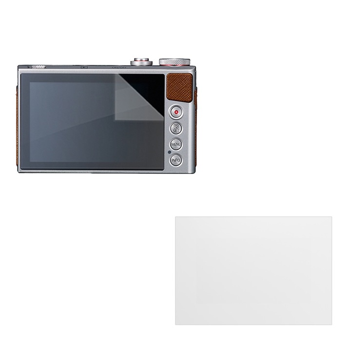 Set protectie compatibil cu Canon Powershot G9 X Mark II, COMANDO Focus Shield, 1 Folie de Silicon Rezistenta pentru Ecran, Anti-Reflexie, Anti-zgarieturi, Proprietati Regenerabile, Protectie Anti-Amprente, Aplicare usoara, Gri Transparent