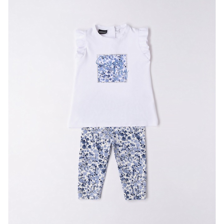 Blúz és háromnegyedes harisnya szett lányoknak, Sarabanda, 0.6608, Fehér/Kék, 92-98