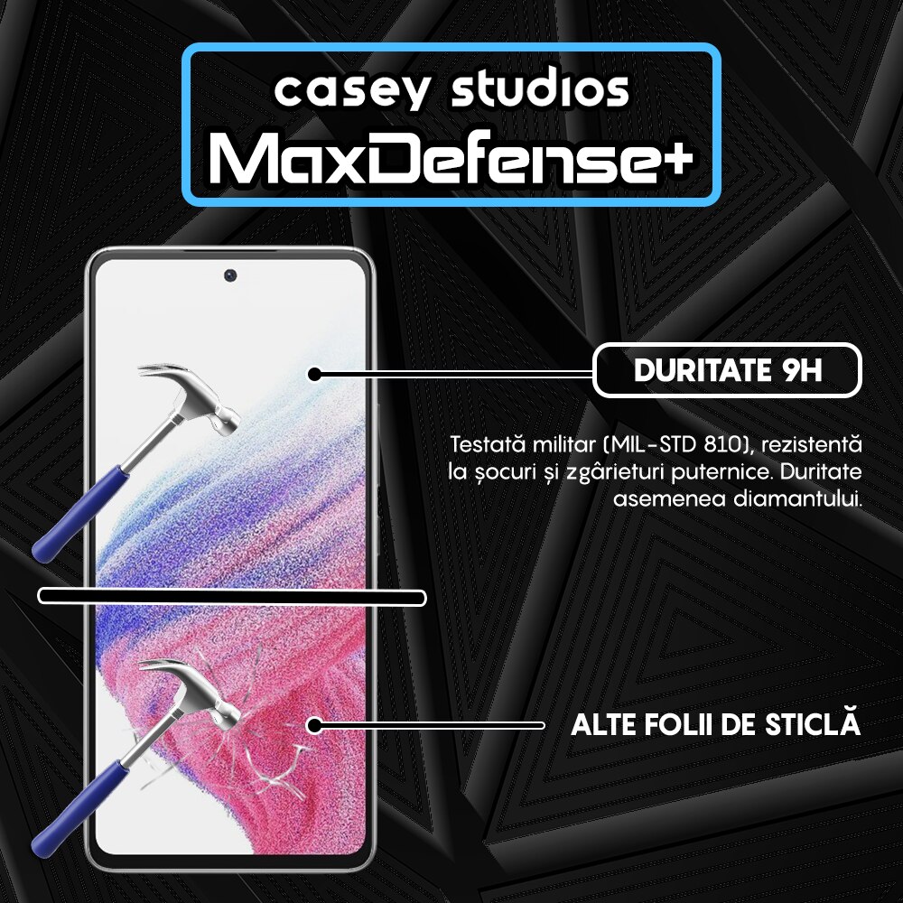 Folie Sticla CASEY STUDIOS™ compatibila cu Samsung Galaxy A53 5G, Full Cover 3D, Full Glue, Sticla Securizata, Duritate Militara, Ultra HD, Protectie Profesionala Ecran 3D, Anti Zgarieturi, Anti Socuri, Margini Negre