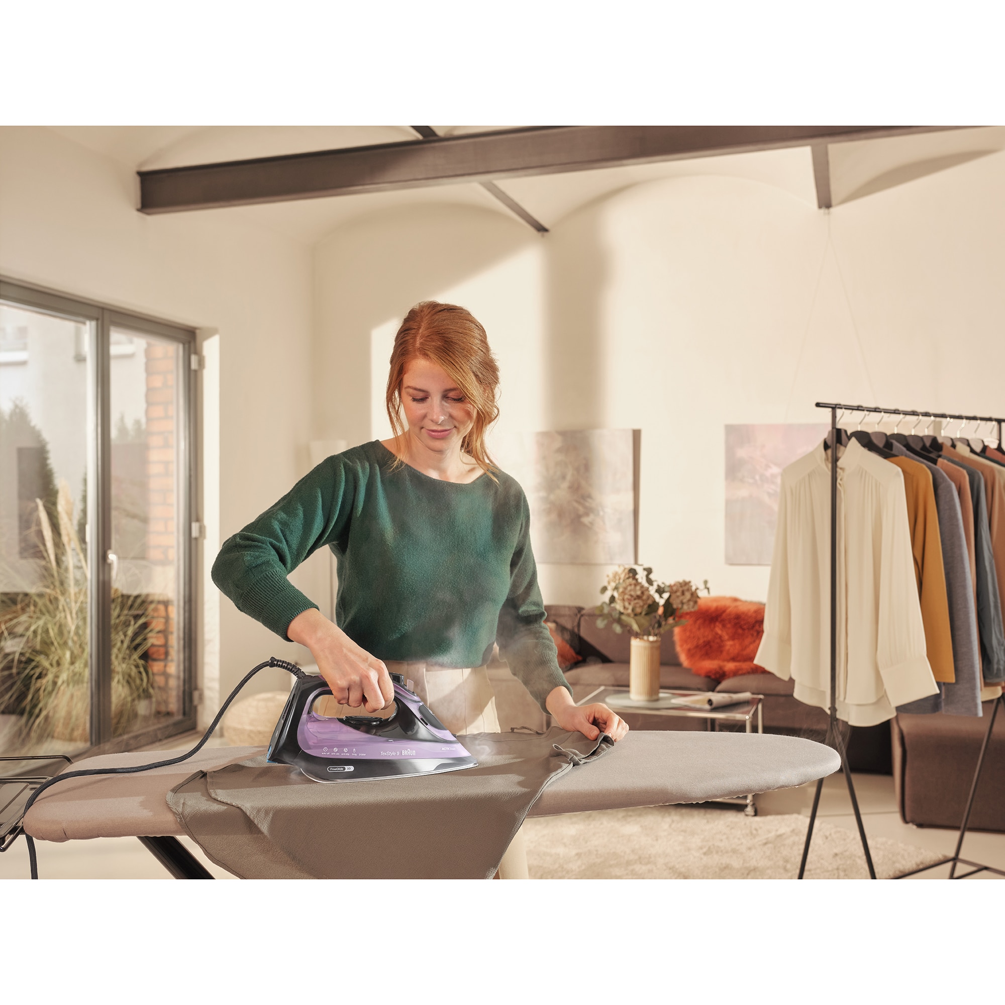Fier de calcat Braun TexStyle 9, 3100W, 250g/min, 330ml, talpa Eloxal Plus, violet-negru