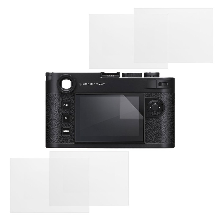 Защитен комплект, съвместим с Leica M11-P, COMMANDO Focus Shield, 4 устойчиви силиконови фолиа за екрана, антирефлексни, против надраскване, регенерируеми свойства, защита срещу пръстови отпечатъци, лесно нанасяне, прозрачно сиво