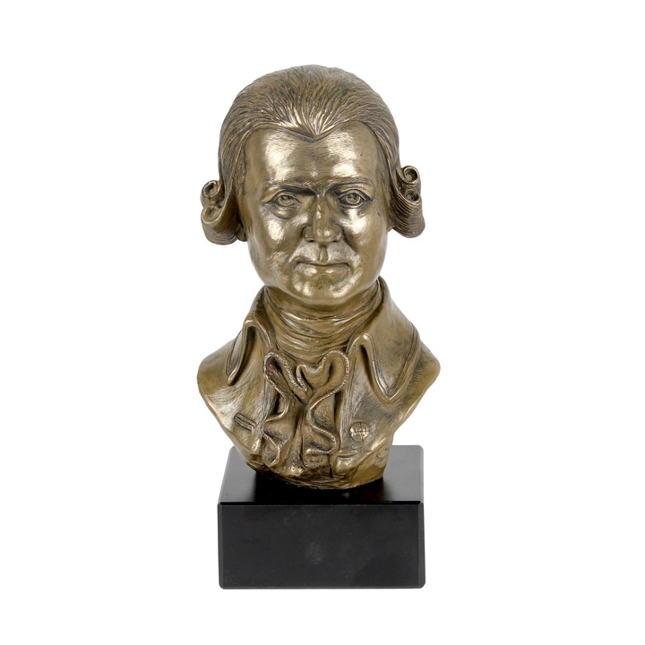 Bust Wolfgang Amadeus Mozart, Art-Dog, bronz rece, pe soclu de piatra