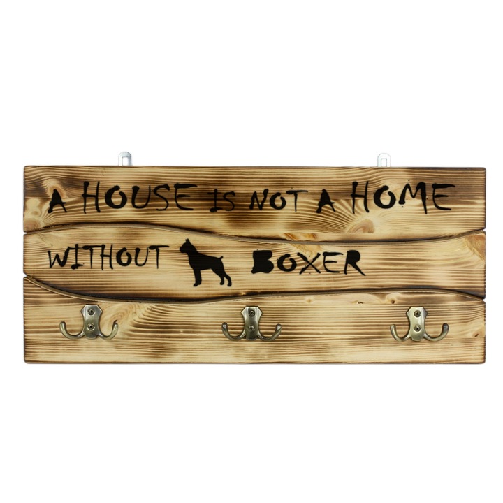 Cuier de haine, Art-Dog, Boxer, 6 carlige, 25,5x60cm, lemn de pin