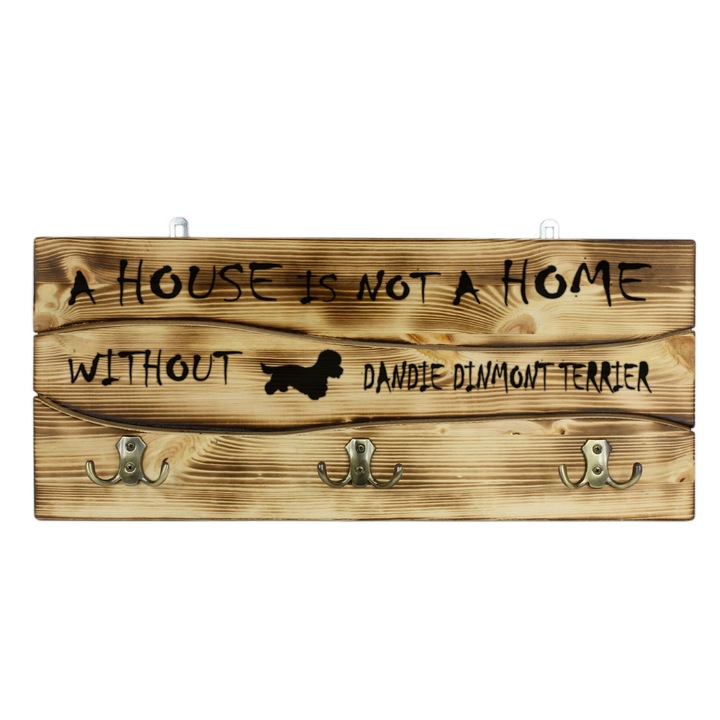 Cuier rustic manual, Art-Dog, silueta caine Dandie Dinmont Terrier, lemn de pin, 25.5x60cm