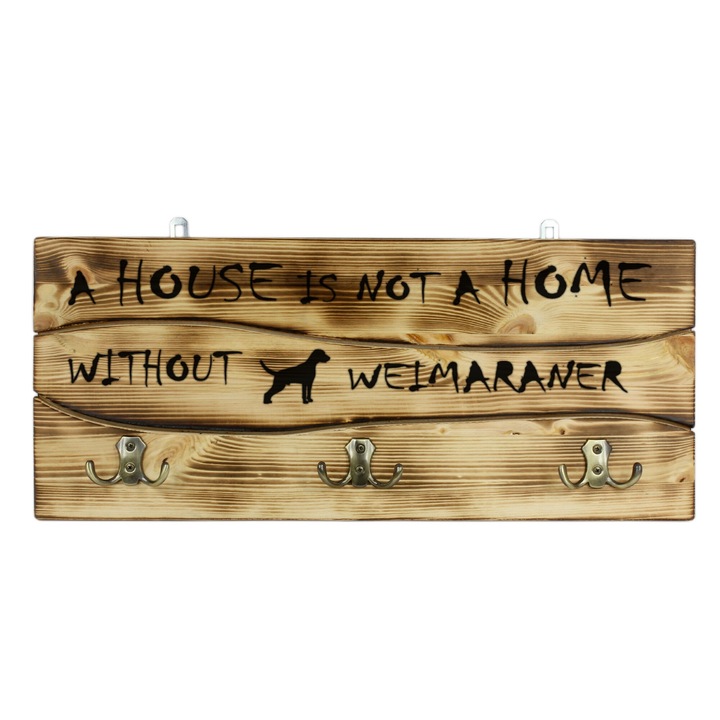 Cuier rustic Art-Dog, Weimaraner, 6 carlige, lemn natural, 25.5x60cm
