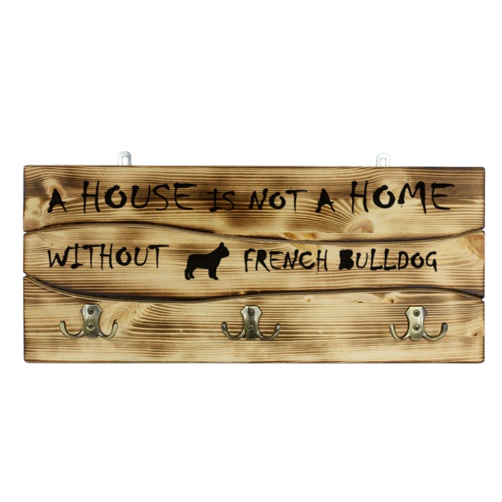 Cuier de haine din lemn natural, Art-Dog, 6 carlige, 25,5x60cm