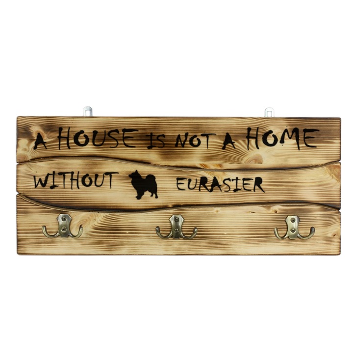 Cuier rustic manual, Art-Dog, lemn natural, 6 carlige, 25.5x60cm