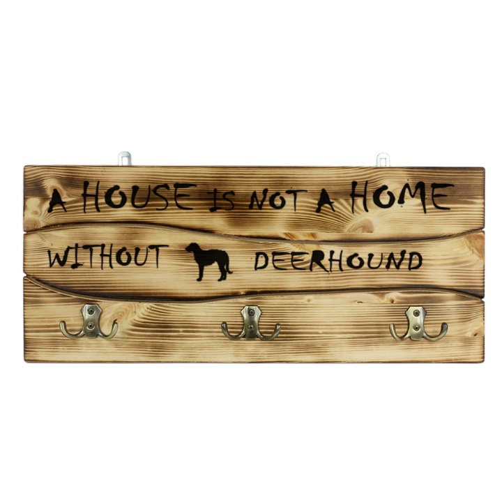 Cuier rustic manual, Art-Dog, lemn natural, 6 carlige, 25.5x60cm, Deerhound