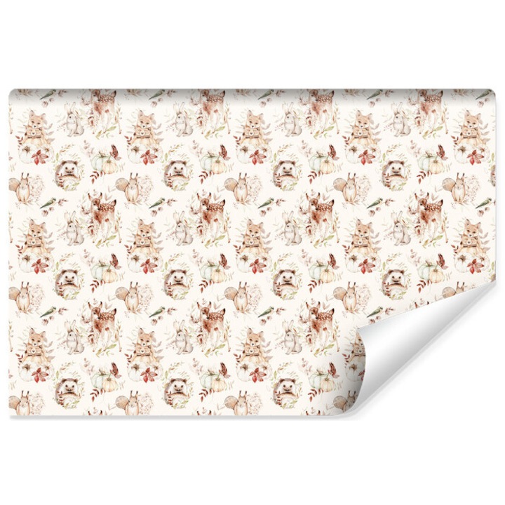 Fototapet Muralo decor simpatic animale de padure pentru camera 135 cm x 90 cm copiilor arici vulpi cerbi cu efect 3D