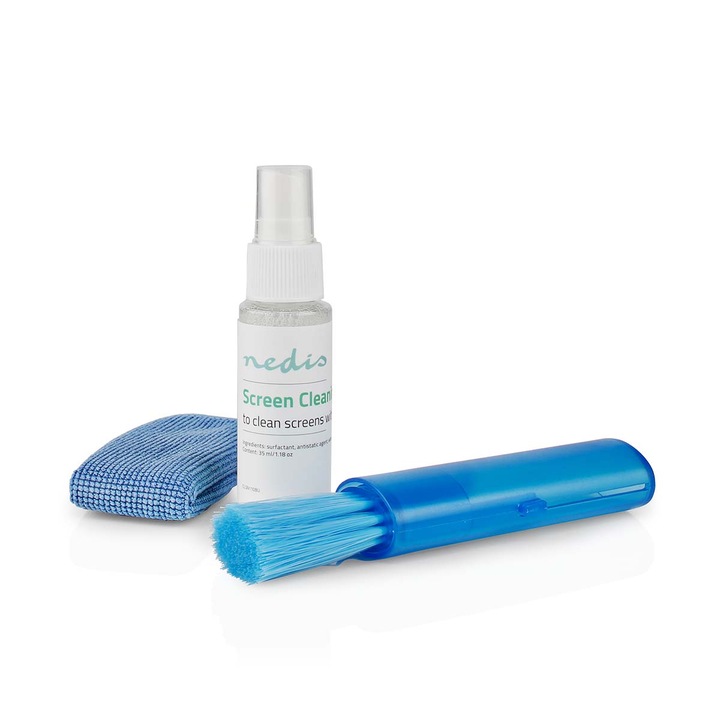Képernyő tisztító spray, Nedis, laptop/telefon/tablet/tv kijelzőkhöz, 35ml, törlőkendővel