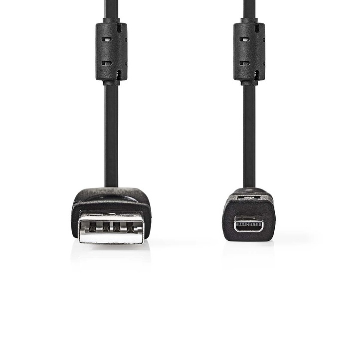 USB кабел, USB 2.0, USB-A мъжки / UC-E6 8-пинов мъжки конектор, 480 Mbps, Никелиран, 2,0 м, Кръгъл, Черен