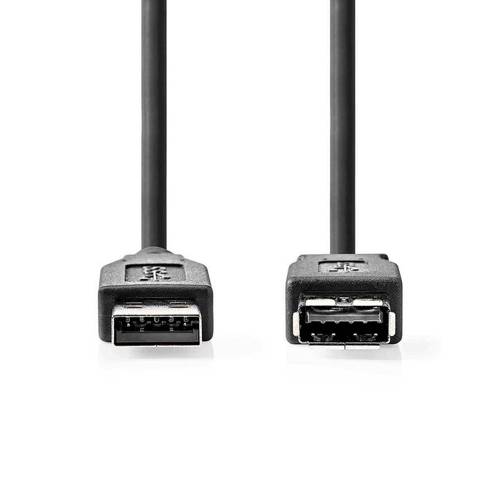 Cablu USB, conector USB 3.2 Gen 1 tata / USB-A mama, 5 Gbps, nichelat, 1,00 m, negru