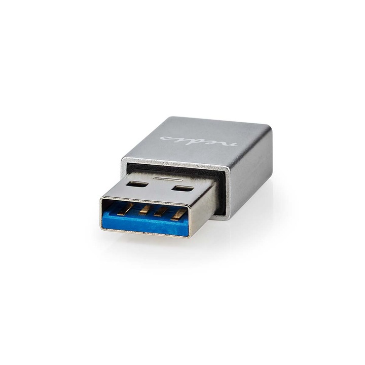 USB-A adapter, USB 3.2 Gen 1, USB-A apa / USB-C anya, 5 Gbps, nikkelezett, fekete, dobozos