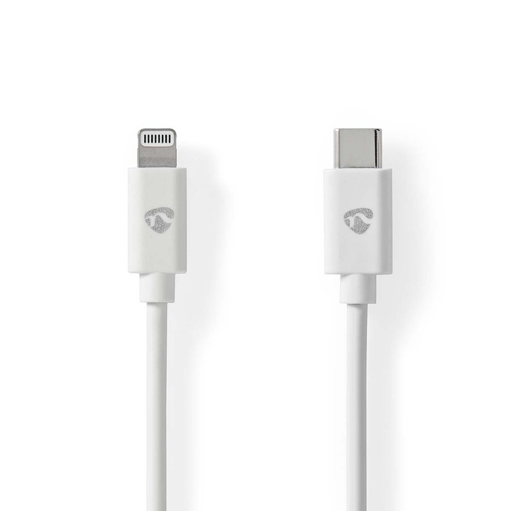 Lightning кабел, USB 2.0, Apple Lightning, 8-пинов мъжки / USB-C мъжки конектор, 480 Mbps, никелиран, 2.00 m, бял