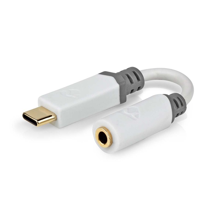 Adaptor USB-C, USB 2.0, USB-C tata / 3,5 mm mama, conector, 0,10 m, placat cu aur, alb, cutie