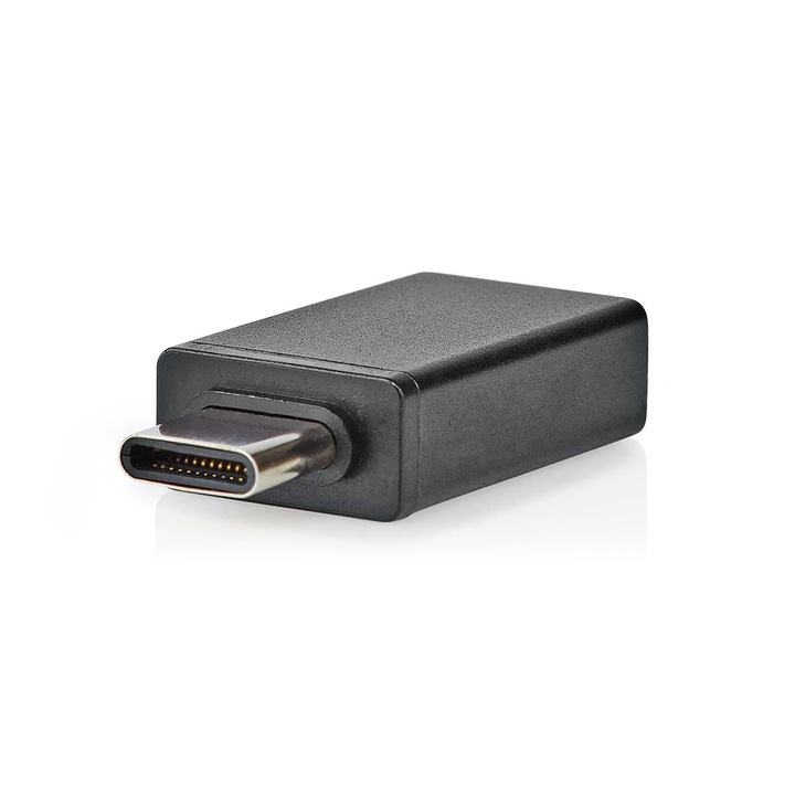 Adaptor USB-C, USB 3.2 Gen 1, conector USB-C mascul / USB-A mama, 5 Gbps, OTG, nichelat, negru, cutie