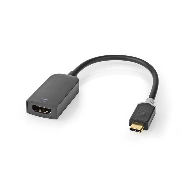 USB-C адаптер, USB 3.2 Gen 1, USB-C мъжки / HDMI женски конектор, 4K@60Hz, 0,20 m, позлатен, антрацит, в кутия