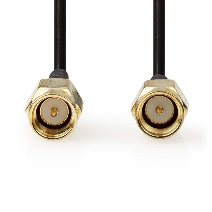 Cablu antena SMA, SMA tata / SMA tata, placat cu aur, 50 Ohm, ecranat simplu, 2,00 m, negru