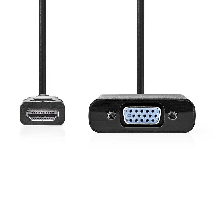 Convertor HDMI, HDMI mascul / VGA mama, mufa de 3,5 mm mama, 1080p, nichelat, 0,20 m, PVC, negru, cutie