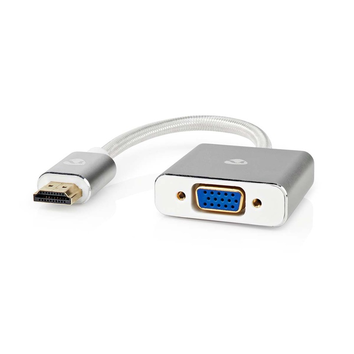VGA адаптер, HDMI мъжки / VGA женски, 3,5 mm жак женски, Micro USB женски, позлатен, алуминий, опакован