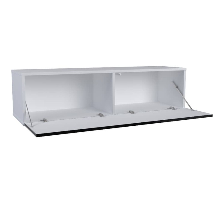 Comoda TV, Stiv-Meble, Model HIT RTV140_BMBP, Suspendat, Cu 1 Usa, Design Modern, Constructie Solida, Perfect Pentru Orice Interior, Montare Simpla, Dimensiuni 140 x 35 x 38 cm, Placa Laminata, Alb Lucios