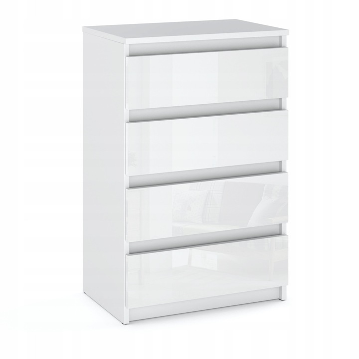 Comoda cu 4 sertare culoare Alb mat, Alb lucios, 60 x 33.5 x 92.5cm
