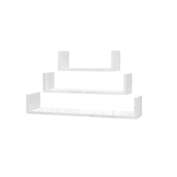 Комплект от 3 стенни рафта, Stiv-Meble, ZESTAWHP_BPBP, 40 cm/60 cm/80x30x30 cm, Ламинирано, ПДЧ, Бял
