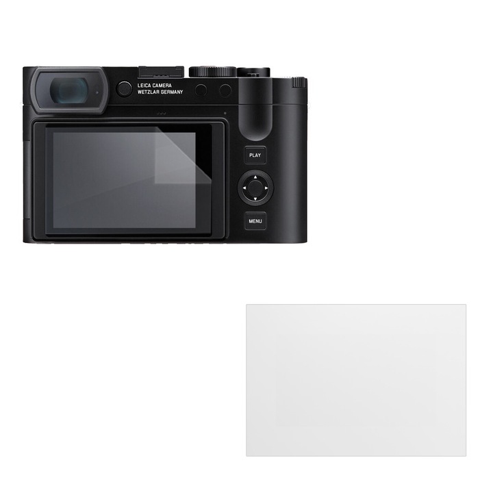 Set protectie compatibil cu Leica Q3, COMANDO Focus Shield, 1 Folie de Silicon Rezistenta pentru Ecran, Anti-Reflexie, Anti-zgarieturi, Proprietati Regenerabile, Protectie Anti-Amprente, Aplicare usoara, Gri Transparent