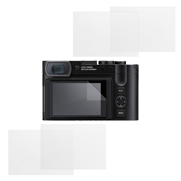 Защитен комплект, съвместим с Leica Q3, COMANDO Focus Shield, 4 устойчиви силиконови фолиа за екрана, антирефлексно, против надраскване, регенерируеми свойства, защита срещу пръстови отпечатъци, лесно нанасяне, прозрачно сиво