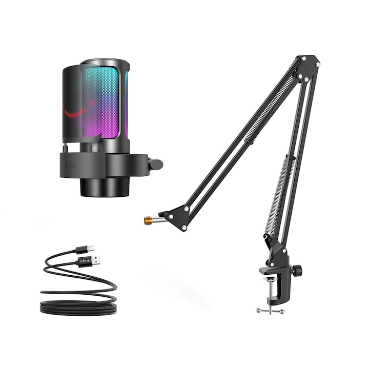 Microfon, Fifine A8T Podcast, Youtuber, Gamer, TikTok + Stand de brat [USB-C]