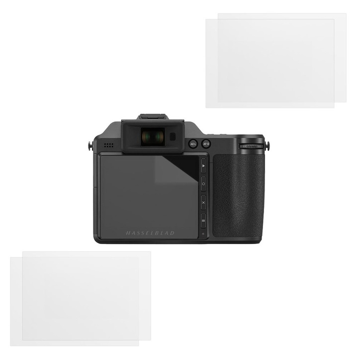 Защитен комплект, съвместим с HasselBlad X2D 100C, COMMANDO Focus Shield, 4 устойчиви силиконови фолиа за екрана, антирефлексни, против надраскване, регенерируеми свойства, защита срещу пръстови отпечатъци, лесно нанасяне, прозрачно сиво