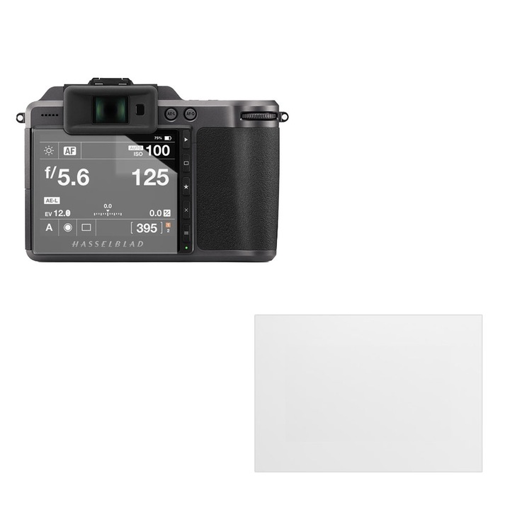 Set protectie compatibil cu HasselBlad X1D II 50C, COMANDO Focus Shield, 1 Folie de Silicon Rezistenta pentru Ecran, Anti-Reflexie, Anti-zgarieturi, Proprietati Regenerabile, Protectie Anti-Amprente, Aplicare usoara, Gri Transparent
