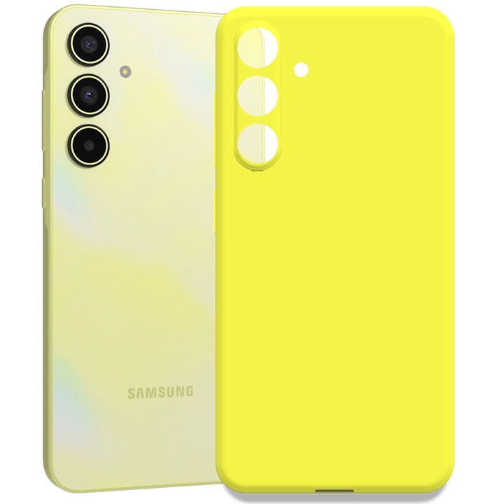 Husa pentru Samsung Galaxy A55 5G, Color Shield, Interior de catifea, Suprafata aderenta, Protectie antisoc, Margini ridicate, Regular Fit, Silicon, Galben