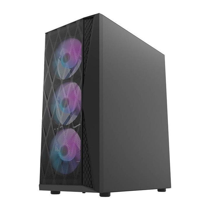 Кутия за компютър Darkflash DK352 MESH, 4 aRGB вентилатора, 2 USB порта, бързо зареждане, черен