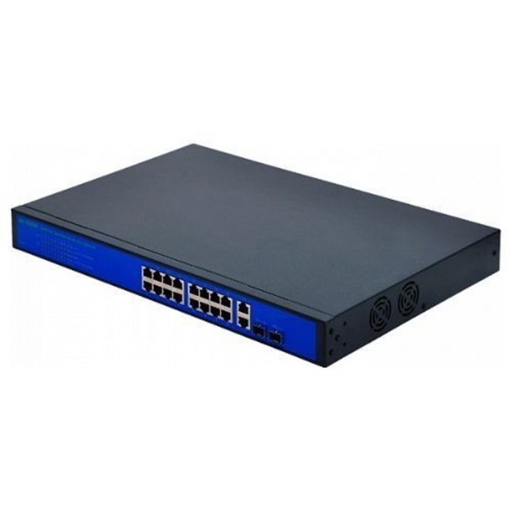 Kapcsoló, 16 port + 2 UP Link + 2 SFP, POE 10/100 Mbps, 400 W - BestNPS NPS1622GH
