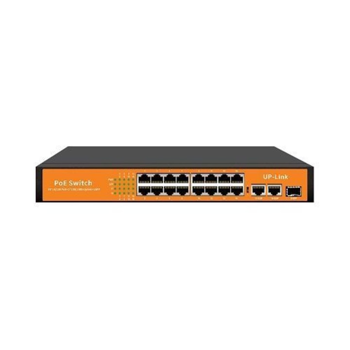 PoE kapcsoló 16x10/100 + 2x100/1000Mbps + 1xSFP, 250m, max 300W - BestNPS NPS16F2G1G
