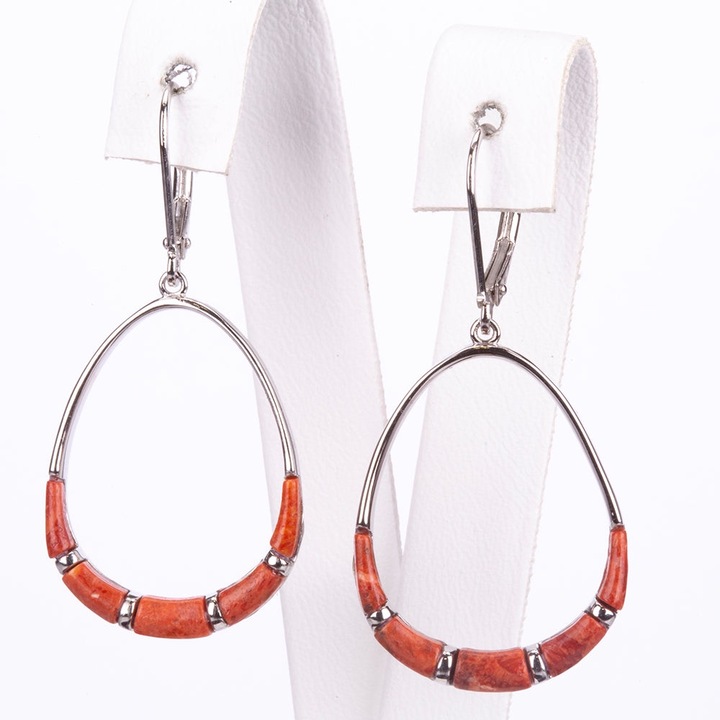 Ezüst Fülbevaló Vörös Szivacs Korallal