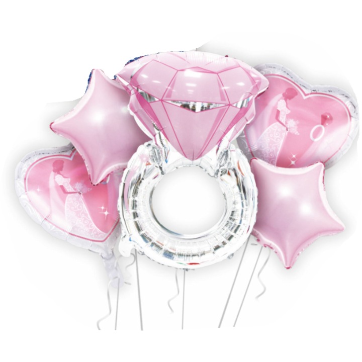 Set baloane din folie cu inel de argint si diamant roz Eurofiestas 76 cm